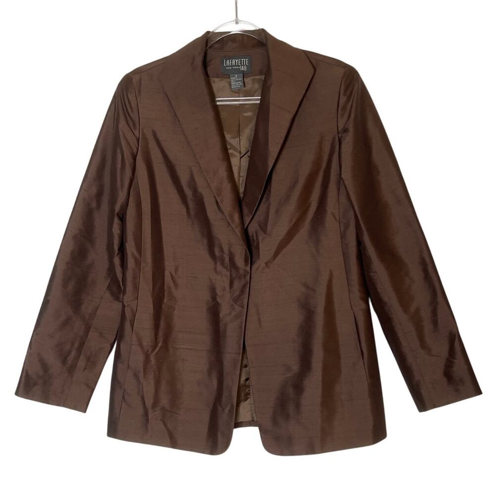 Lafayette 148 Silk Blazer Women's Size 8 Brown Lined Long Sleeve Single Breasted